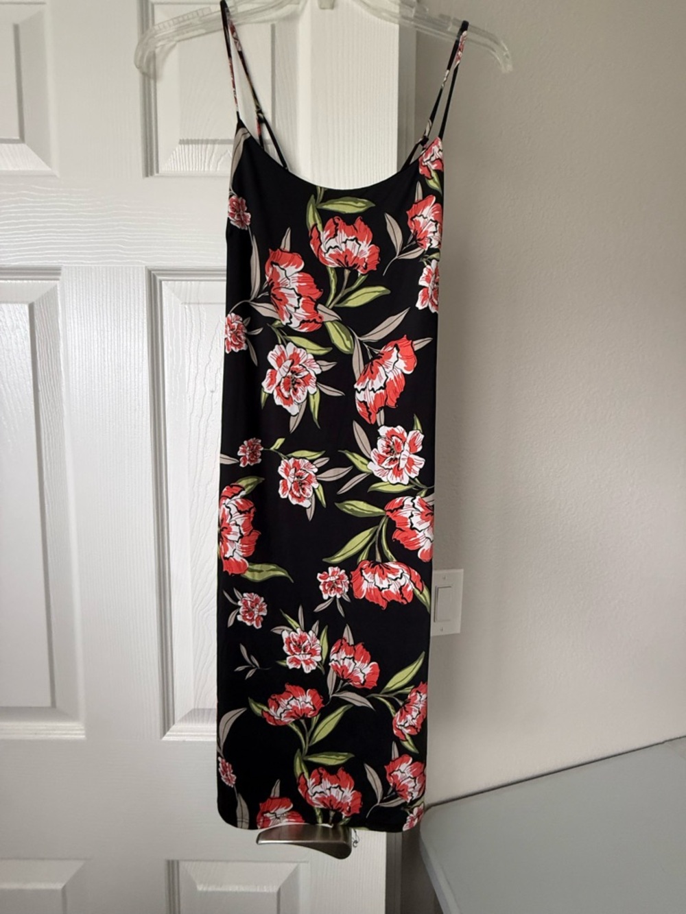 Fashion Nova Black Slip Midi Dress with Floral Print